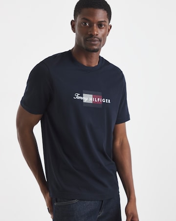 Tommy Hilfiger Short Sleeve Script Flag T-Shirt - Navy