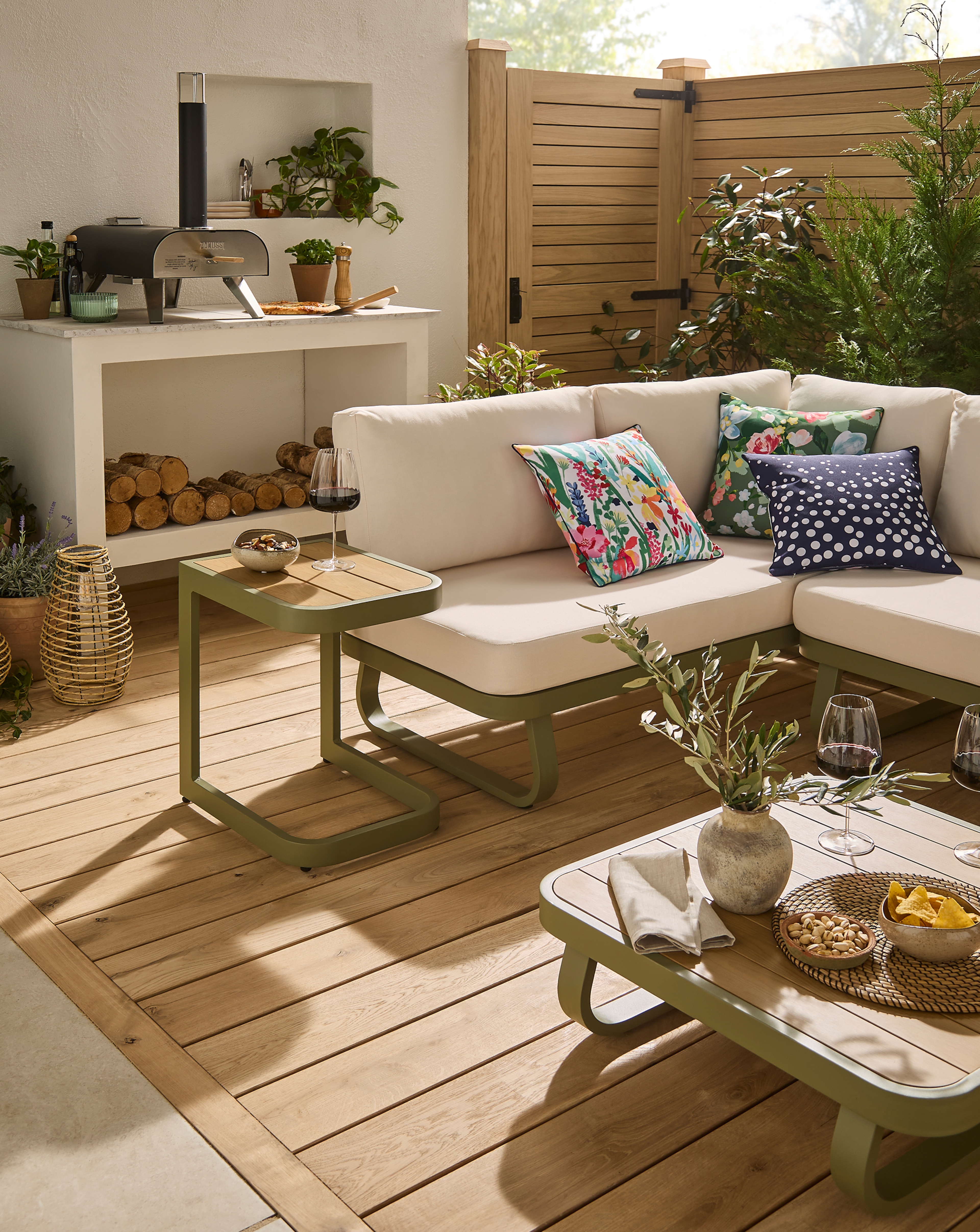 Genoa Green Corner Sofa Set is pictured.