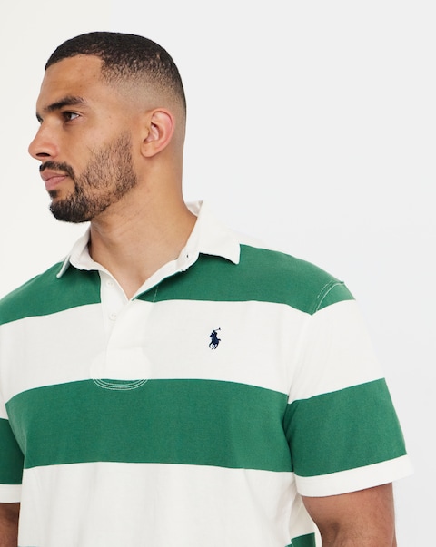 Polo Ralph Lauren Short Sleeve Stripe Rugby Shirt - Green/White