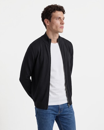 Black Zip Through Funnel Neck Knit Cardigan