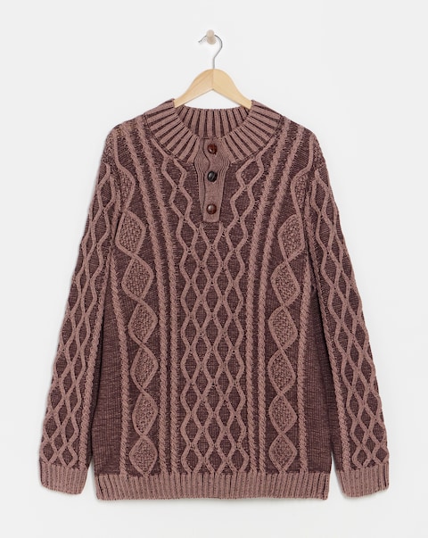 Joe Browns Button Neck Cable Knit Jumper - Chocolate