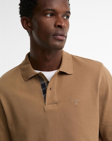 Barbour Long Sleeve Tartan Trim Pique Polo Shirt - Stone