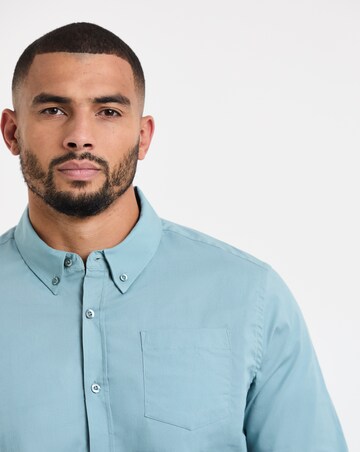Steel Blue Long Sleeve Button Down Poplin Shirt
