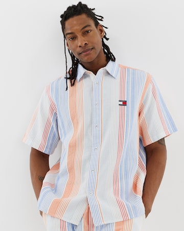 Tommy Jeans Short Sleeve Relax Stripe Short Sleeve Shirt - White
