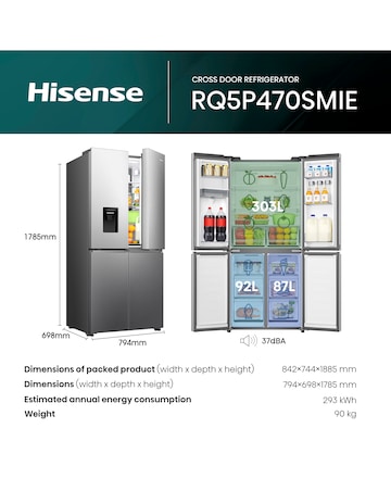 Hisense RQ5P470SMIE 80cm American 4 Door Fridge Freezer - Black