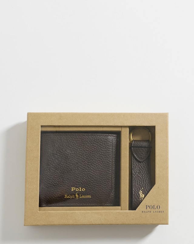 Polo Ralph Lauren Leather Wallet & Keyring Gift Set - Dark Brown