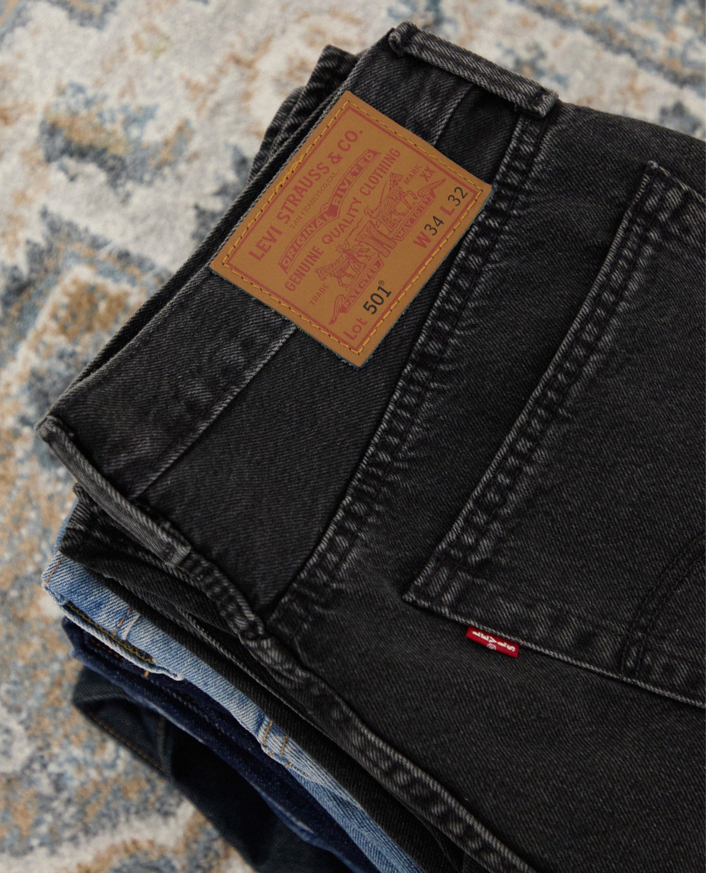 Levi jeans folded in a pile