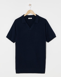 Navy Short Sleeve Textured Revere Knit Polo