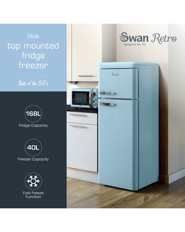 Swan SR11010BLNE Retro 30/70 Top Mounted Fridge Freezer - Blue