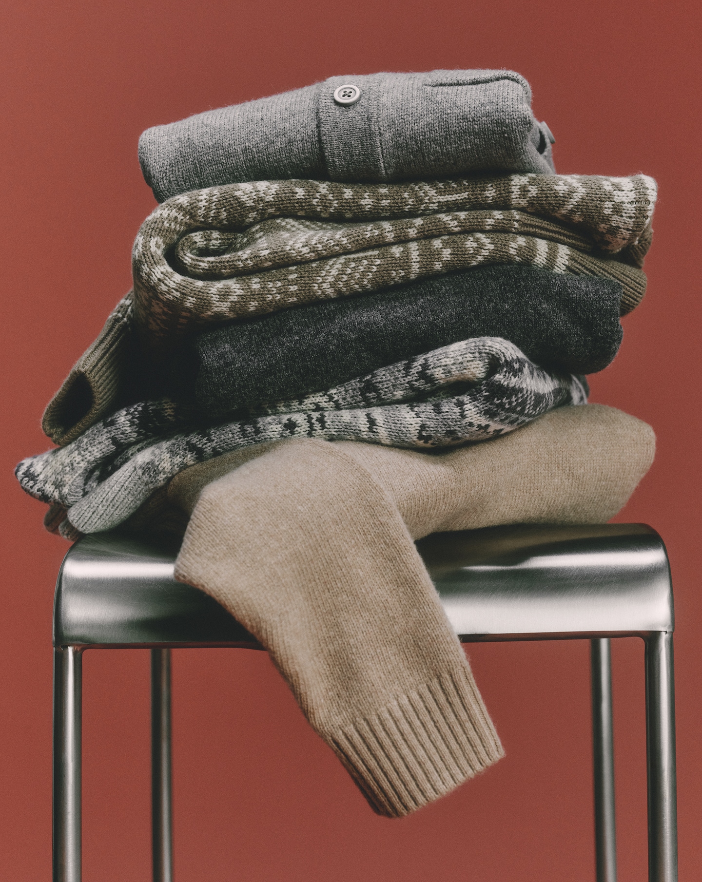 Knitwear pictured including Knitted Fairisle Crew Neck Jumper and Lambswool Crew Neck Knitted Jumper