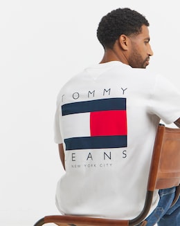 Tommy Jeans Short Sleeve Flag Backprint T-Shirt - Ecru