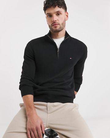 Tommy Hilfiger Cotton Cashmere Quarter Zip Jumper Black