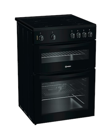 Indesit IDE6VMB 60cm Electric Double Cooker with Ceramic Hob - Black