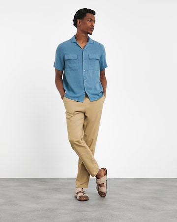 Double Pocket Short Sleeve Linen Cuban Collar Shirt