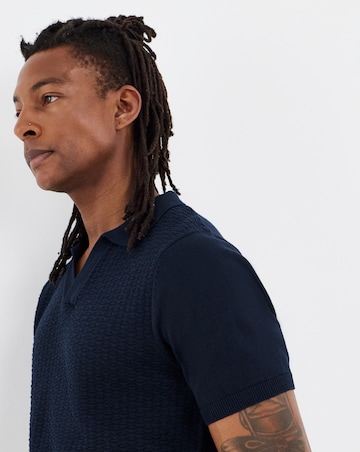 Navy Short Sleeve Textured Revere Knit Polo