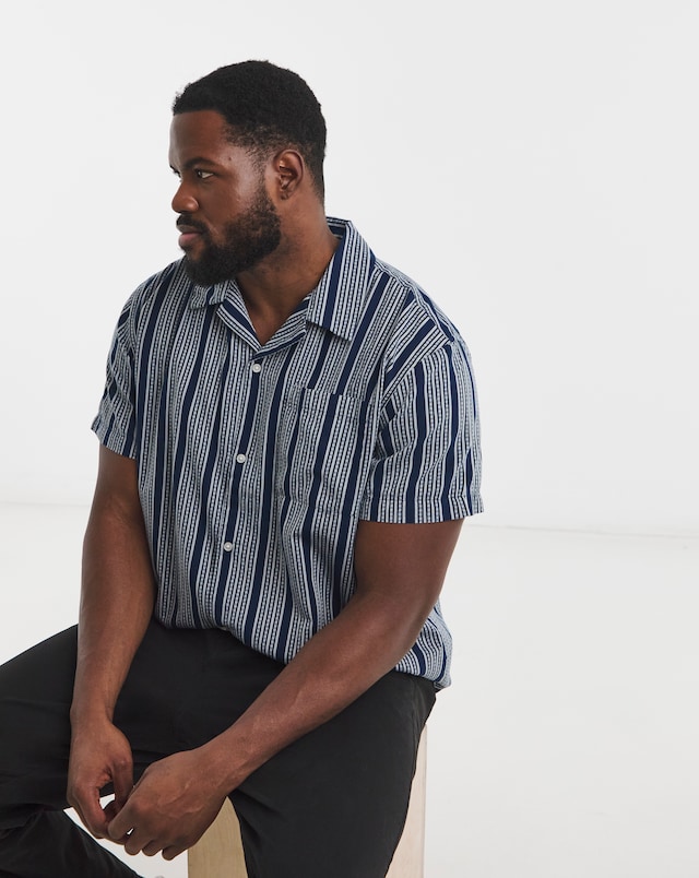 JACK & JONES Dover Stripe Resort Shirt - Blue/White