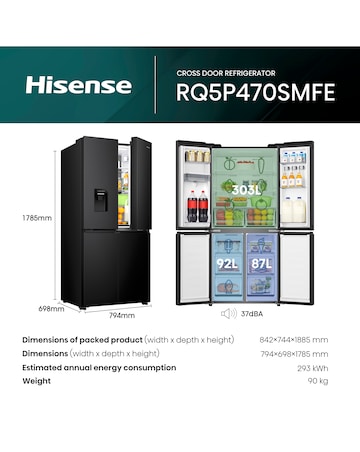 Hisense RQ5P470SMFE 80cm American 4 Door Fridge Freezer - Stainless Steel