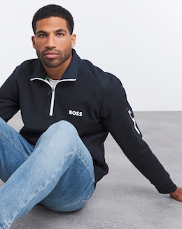 BOSS Navy Zip Neck Sweatshirt