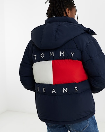 Tommy Jeans Hooded Flag Puffer Jacket - Navy