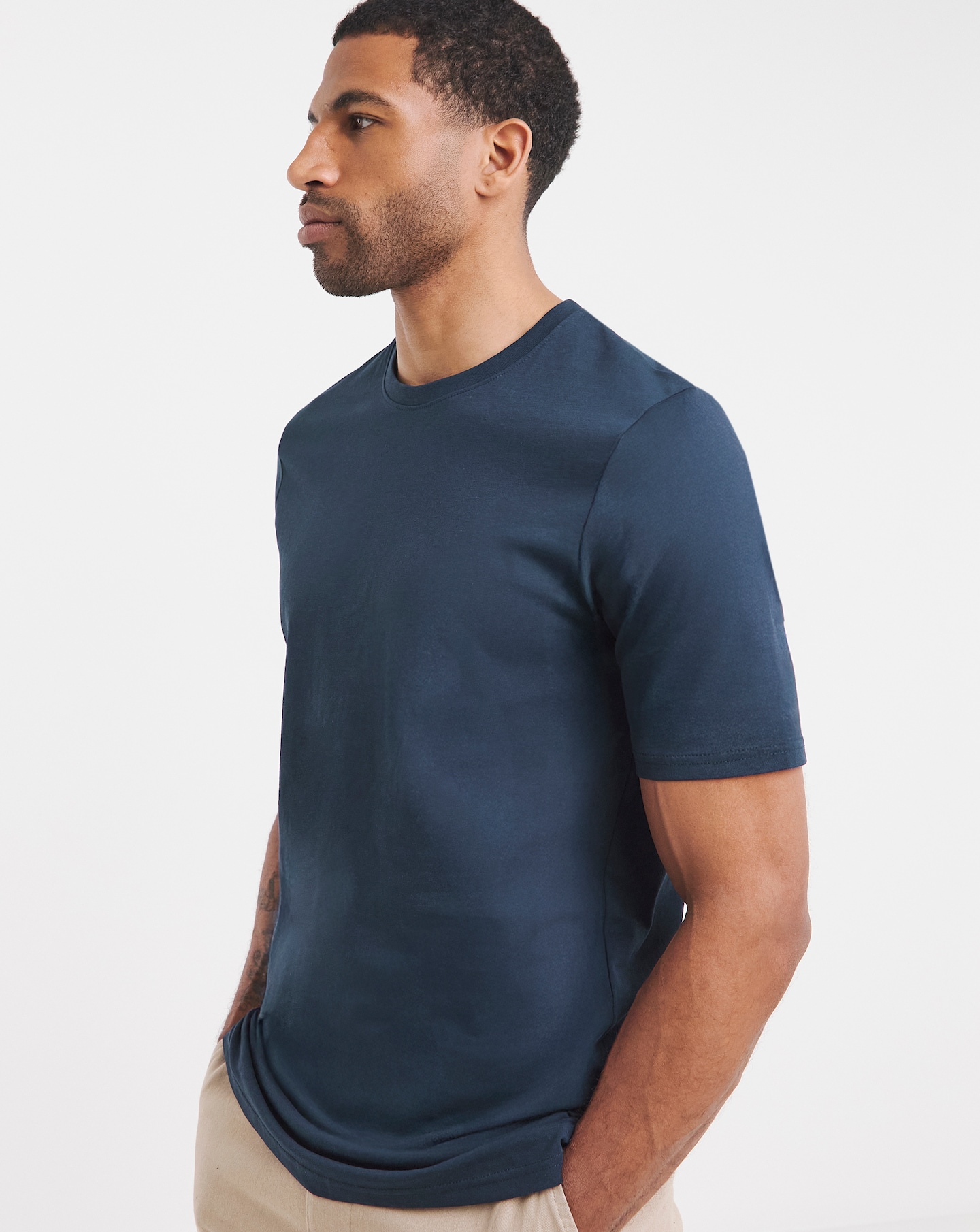 Pure Cotton Crew Neck T-Shirt Extra Long Length- Navy