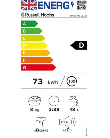 Russell Hobbs RH814W111W, 8Kg, 1400rpm, Washing Machine - White