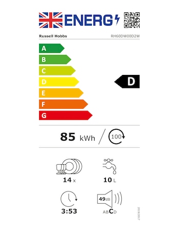 Russell Hobbs RH60DW00D2W Full Size Dishwasher - 14 Place Settings - White