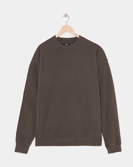 Relaxed Fit Garment Dyed Crew Sweatshirt- Chocolate