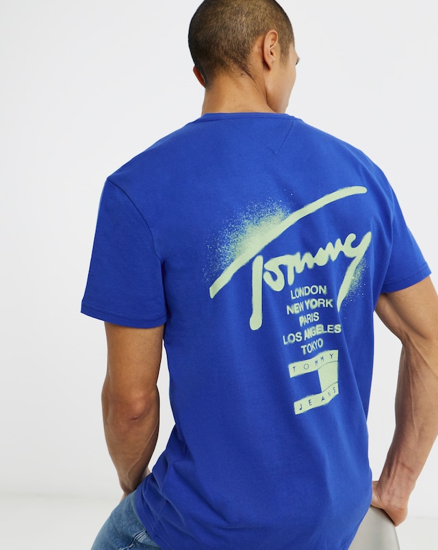 Tommy Jeans Short Sleeve Back Graphic City Signature T-Shirt - Bright Blue