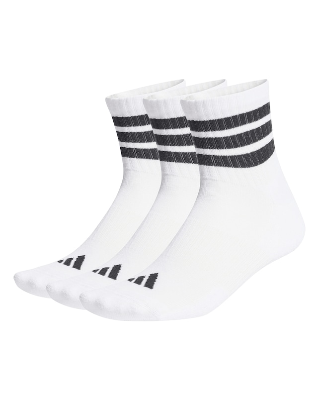 adidas 3 Stripe Essentials 3 Pack Mid Socks