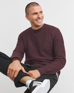 Burgundy Grid Soft Touch Crew Neck Jumper