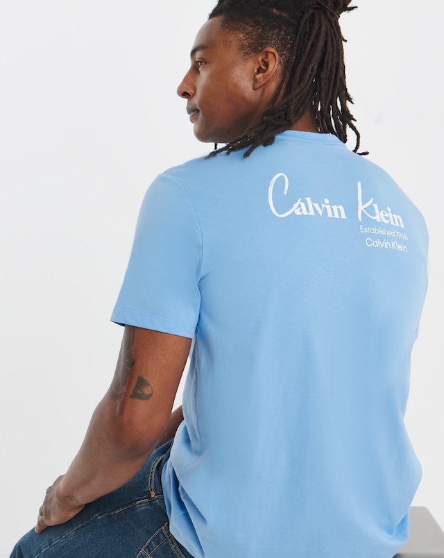 Calvin Klein Jeans Short Sleeve Script Back Graphic T-Shirt - Blue