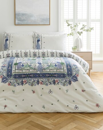 Chiara Peacock Border Cotton Blend Reversible Duvet Cover Set