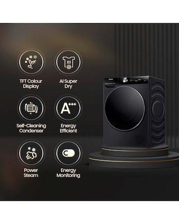 Hisense 7 Series DH7S107BB AI Wifi-enabled 10kg Heat Pump Tumble Dryer - Black