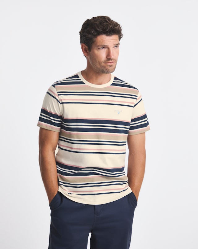 Barbour Short Sleeve Aickmen Tailored Striped T-Shirt - White