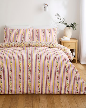Emmie Floral Stripe Cotton Blend Reversible Duvet Cover Set