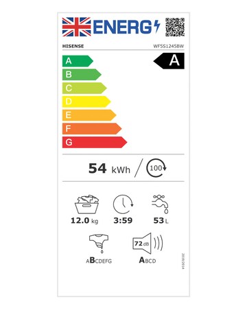 Hisense White 5S Series Auto Dosing WF5S1245BW WiFi-Enabled 12kg Washing Machine
