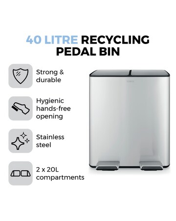 Tower 40L Recycling Pedal Bin Silver