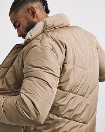 Ecru Funnel Neck Reversible Puffer Coat