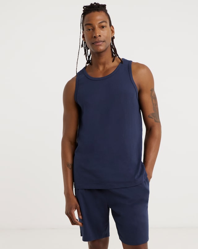 Vest And Short Jersey Pyjama Set - Navy