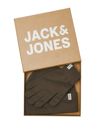 Jack & Jones Cooper Beanie & Glove Set With Gift Box - Brown