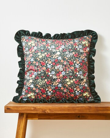 Ditsy Floral Velvet Cushion with Ruffled Edges