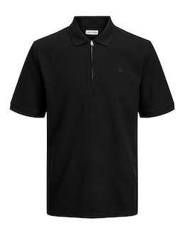 Jack &amp; Jones Austin 1/4 Zip Waffle Polo - Black