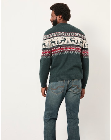 FatFace Reindeer Christmas Jumper (Regular & Tall) - Green