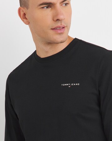 Tommy Jeans Long Sleeve Black Linear Chest Logo T-Shirt