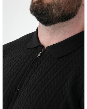 D555 Big And Tall Kennedy Cable Knitted Polo With Quarter Neck Zip -Black