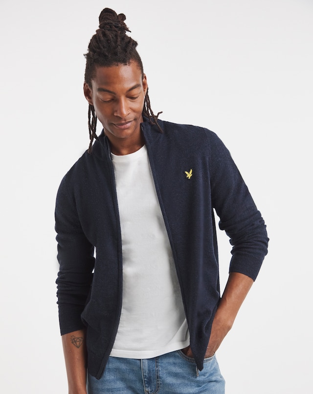 Lyle & Scott Lambswool Blend Zip Through Cardigan - Navy Marl