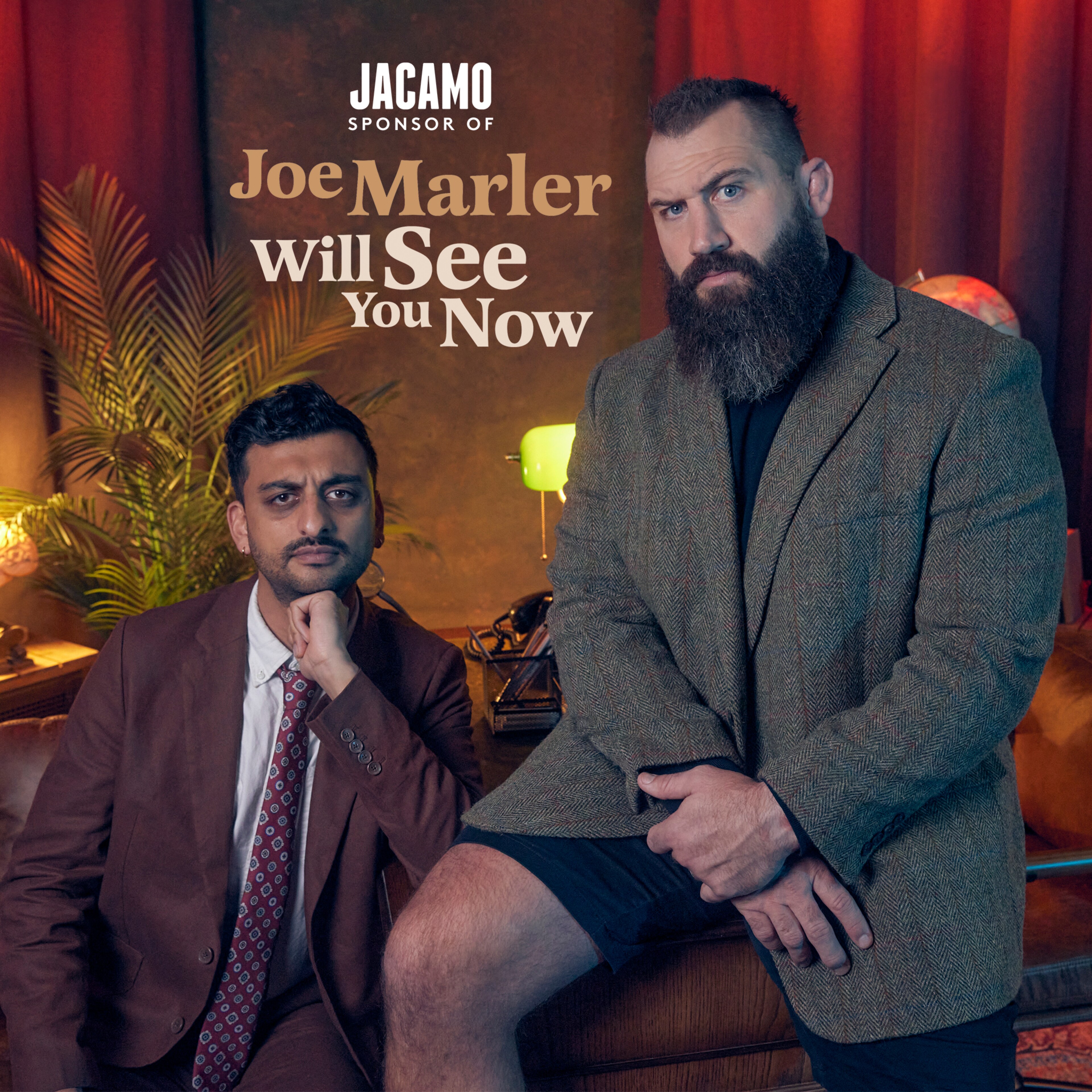 Jacamo sponsor of Joe Marler Will See You Now. Joe Marler sat in Tweed Blazer with presenter