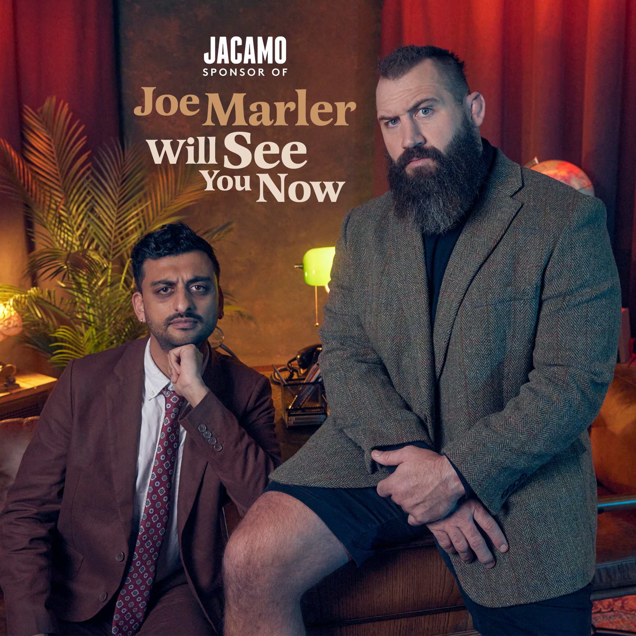 Jacamo sponsor of Joe Marler Will See You Now. Joe Marler sat in Tweed Blazer with presenter