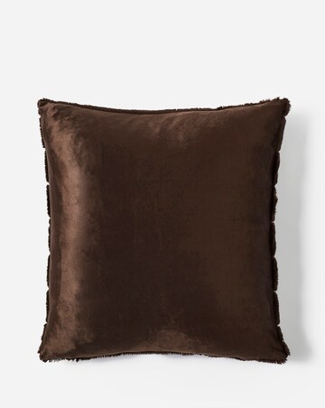 Large Ribbed Faux Fur Cushion - Chocolate