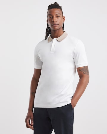 BOSS Short Sleeve Contrast Collar Polo - White
